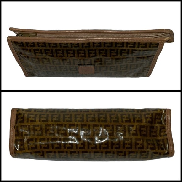 Fendi Zucca FF Coated Canvas Cosmetic Bag Pouch with leather trim and accents - Picture 6 of 14